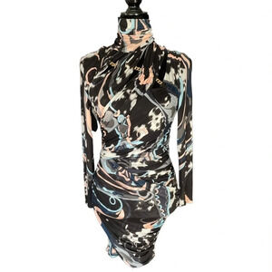 Emilio Pucci 2014 Runway Jersey Mini Dress Cutout with gold chains
